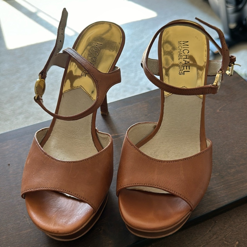 Michael Kors Tan Leather Peeptoe Heels